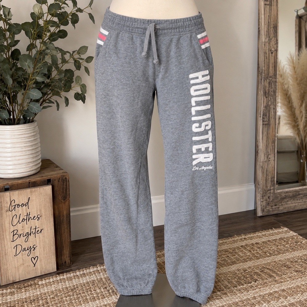 Hollister California Gray Sweatpants Pink White Stripe Logo Joggers Small